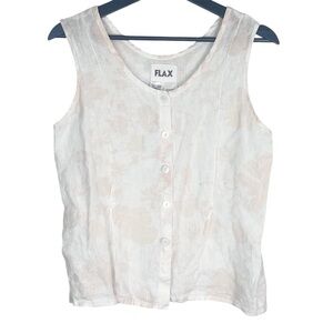 EUC FLAX Watercolor Printed Scoop Neck Button Front Sleeveless Linen Top